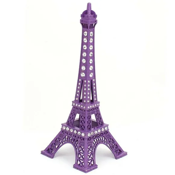 5" Metal Miniature Statue Paris Eiffel Tower Souvenir Décor Purple w/Rhinestone - Picture 1 of 1